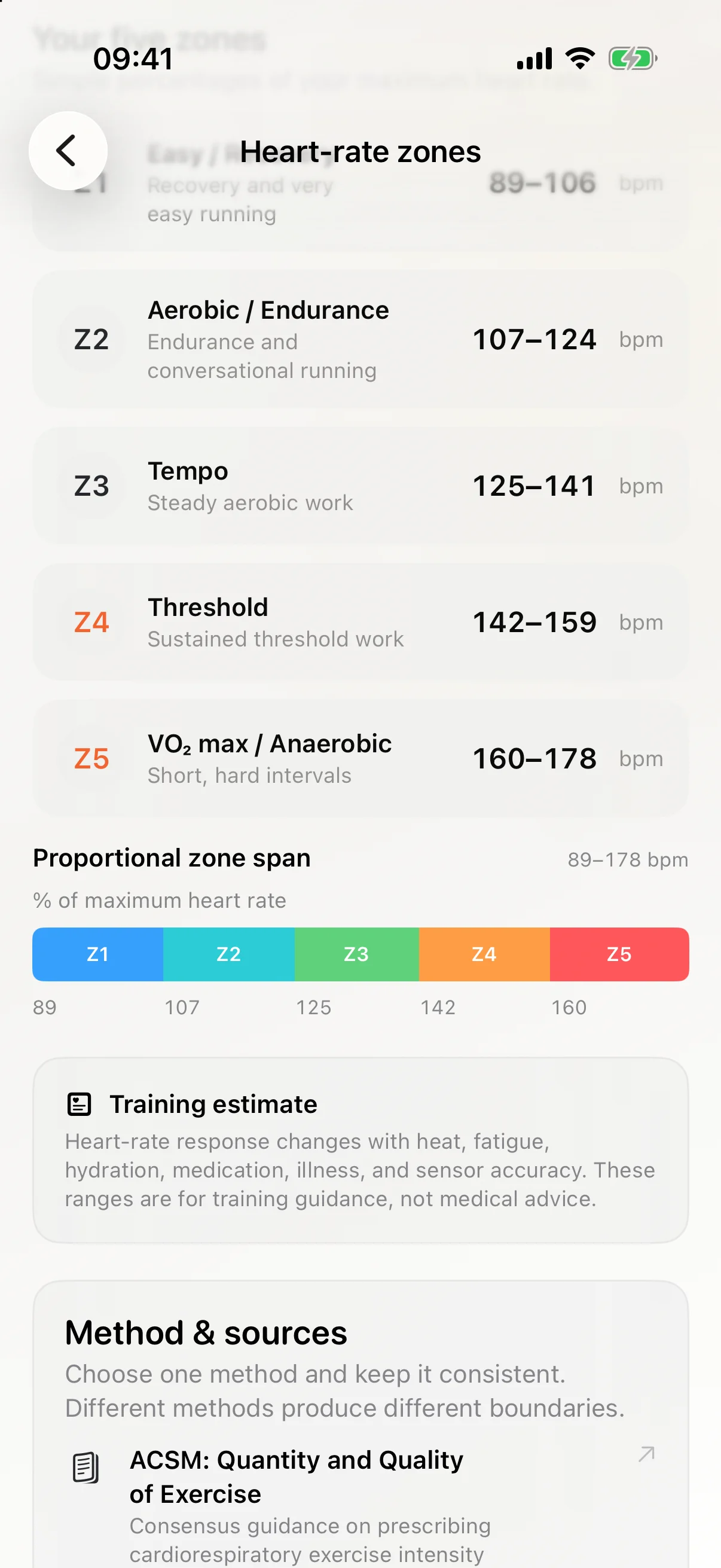 Exerzio Run heart-rate zones tool with detailed zone guidance