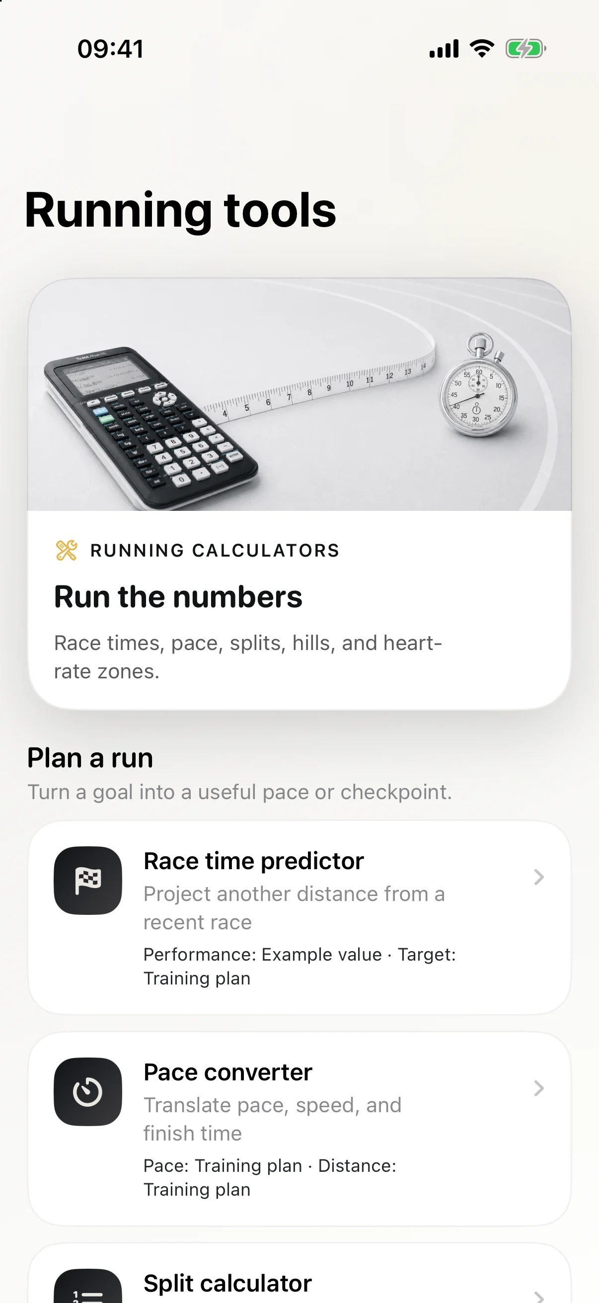 Exerzio Run Running Tools with race prediction, pace conversion and split calculations